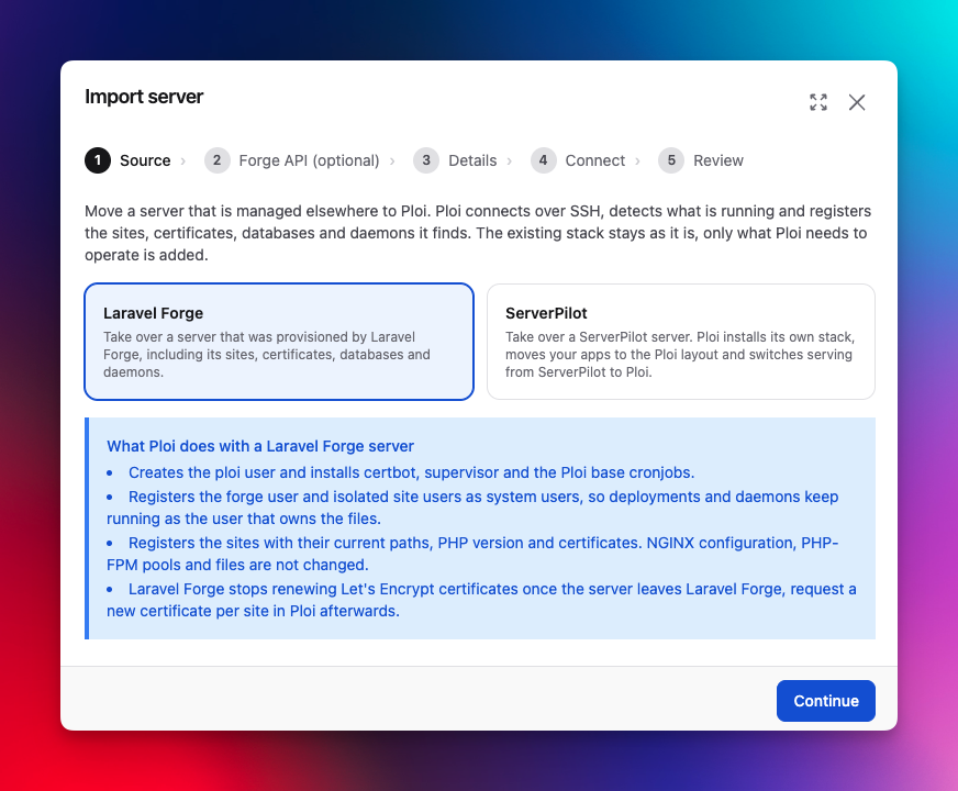 Server import modal